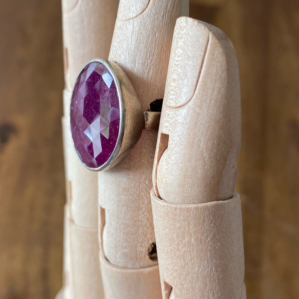 Faceted Round Ruby Sterling Silver Ring - image 4